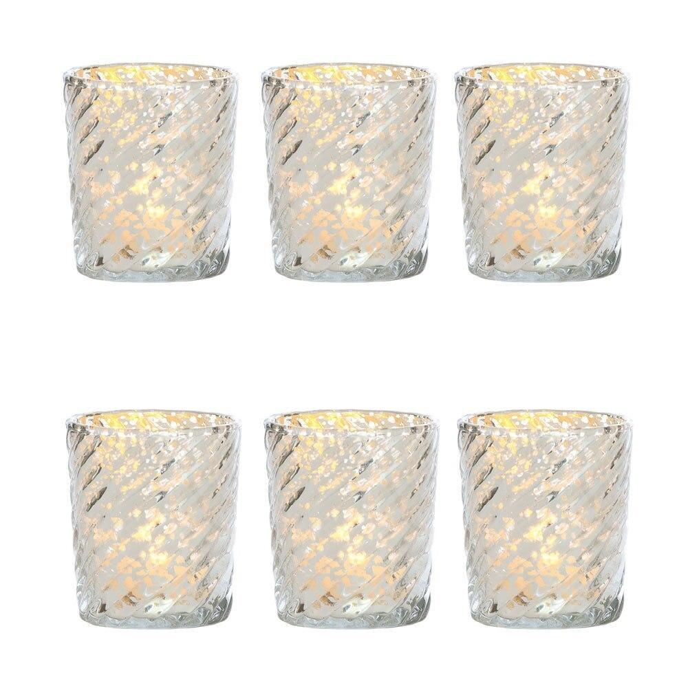 6 Pack | Mercury Glass Candle Holder (3-Inch, Grace Design, Silver) - for use with Tea Lights - for Home Décor, Parties and Wedding Decorations - AsianImportStore.com - B2B Wholesale Lighting and Decor