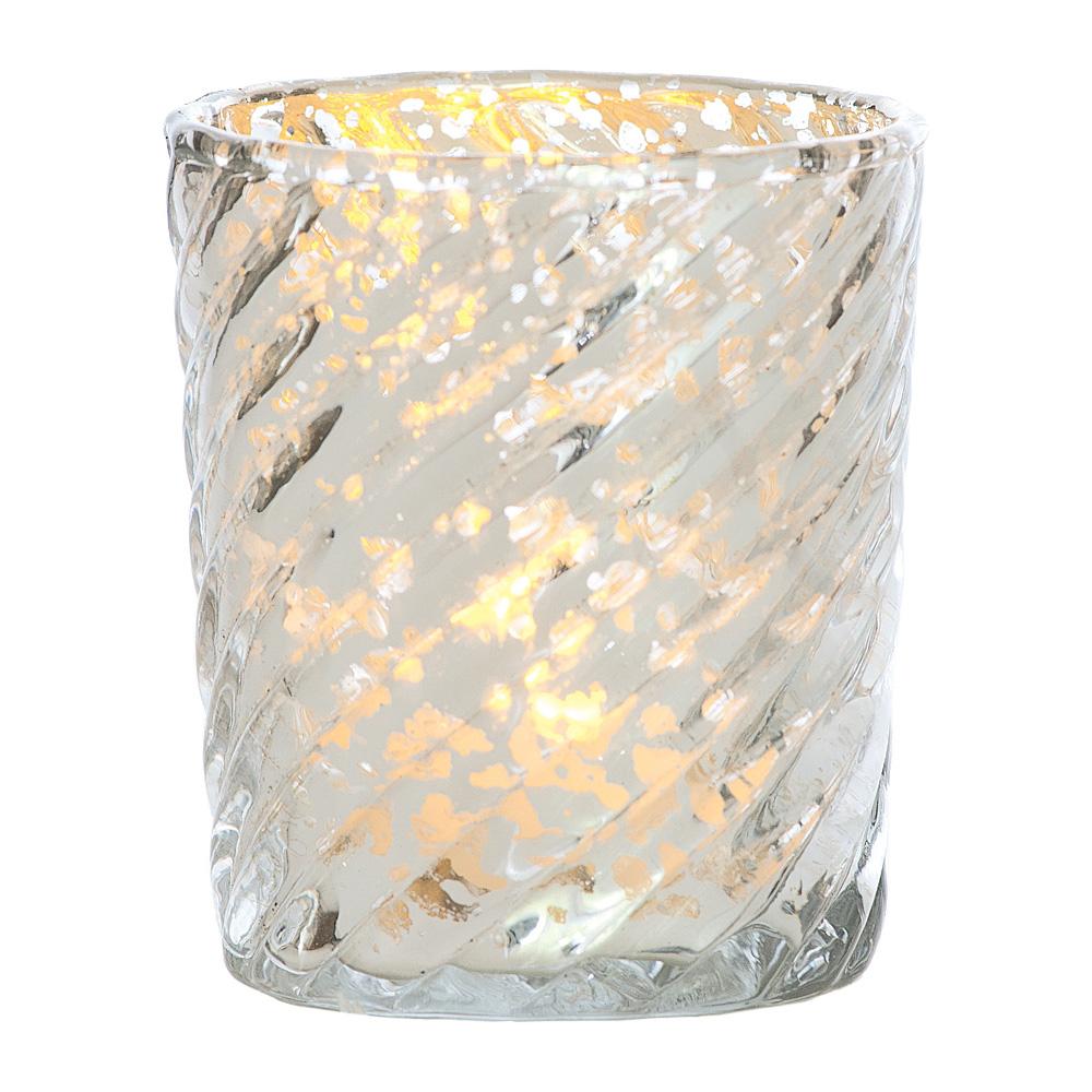 Mercury Glass Candle Holder (3-Inch, Grace Design, Silver) - for use with Tea Lights - for Home Décor, Parties and Wedding Decorations - AsianImportStore.com - B2B Wholesale Lighting and Decor