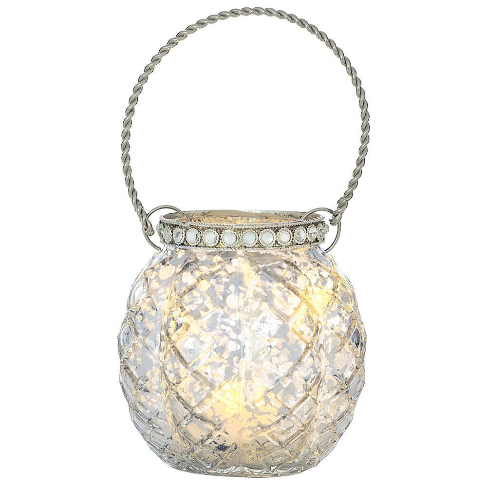 Hanging Mercury Glass Candle Holder with Rhinestones (2.5-Inch, Aria Design, Silver) - For Use with Tea Lights - Home Decor and Wedding Decorations (20 PACK) - AsianImportStore.com - B2B Wholesale Lighting and Décor