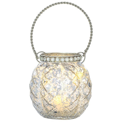 (Discontinued) (20 PACK) Hanging Mercury Glass Candle Holder with Rhinestones (2.5-Inch, Aria Design, Silver) - For Use with Tea Lights - Home Decor and Wedding Decorations