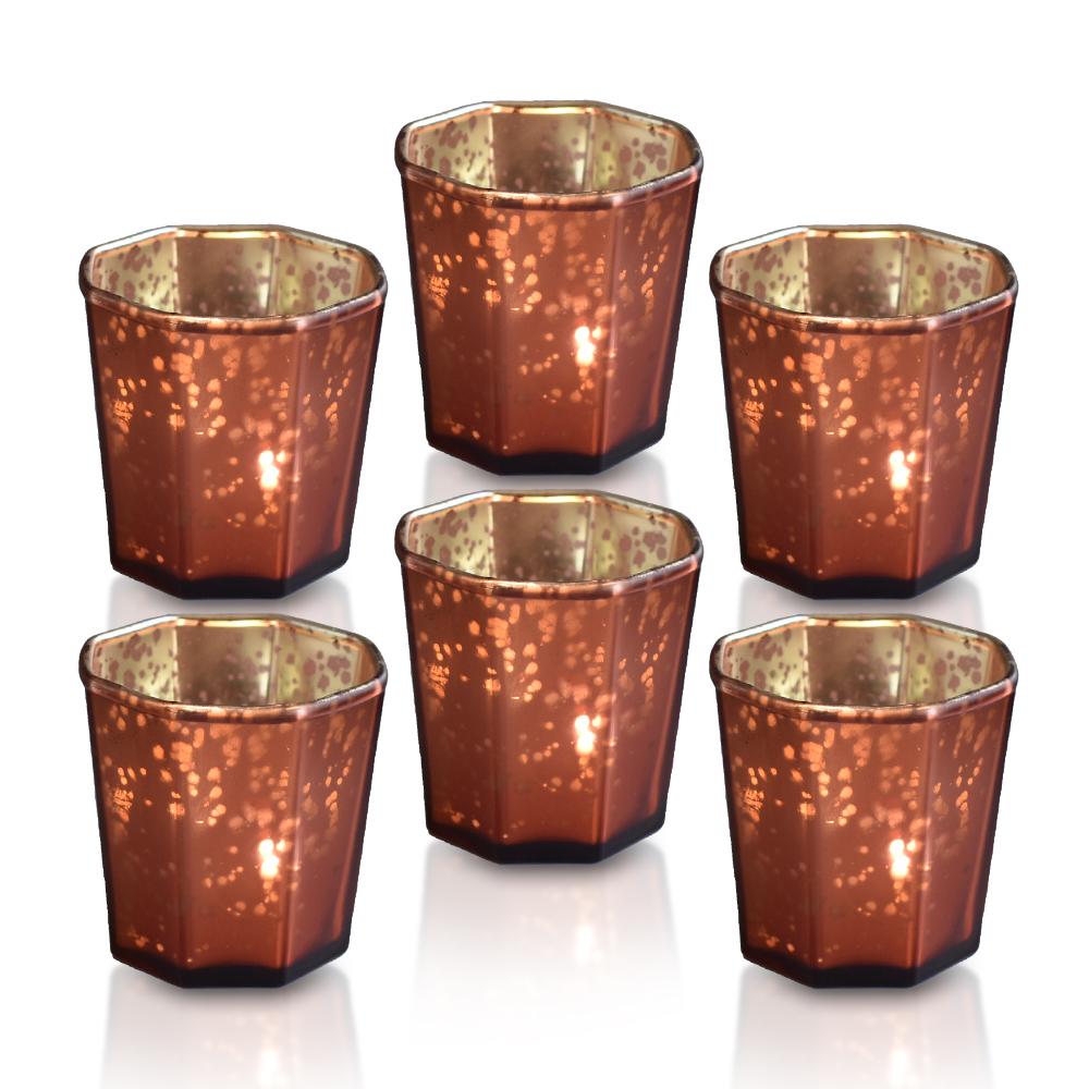  6 Pack | Patricia Mercury Glass Tealight Holders (Rustic Copper Red) For Use with Tea Lights - AsianImportStore.com - B2B Wholesale Lighting and Decor