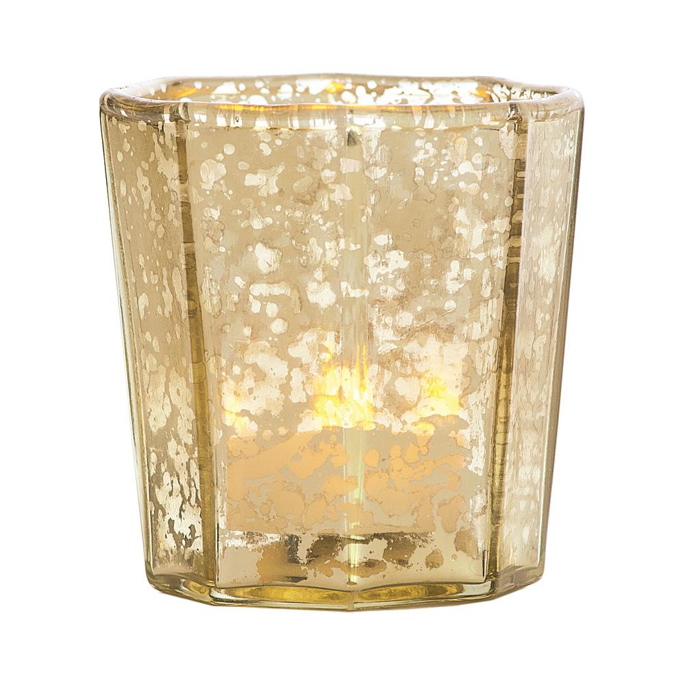 6 Pack | Vintage Mercury Glass Candle Holder (2.75-Inch, Patricia Design, Gold) - For Use with Tea Lights - For Home Decor, Parties, and Wedding Decorations - AsianImportStore.com - B2B Wholesale Lighting and Decor