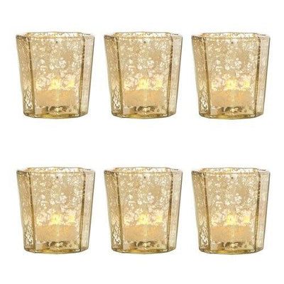 6 Pack | Vintage Mercury Glass Candle Holder (2.75-Inch, Patricia Design, Gold) - For Use with Tea Lights - For Home Decor, Parties, and Wedding Decorations - AsianImportStore.com - B2B Wholesale Lighting and Decor