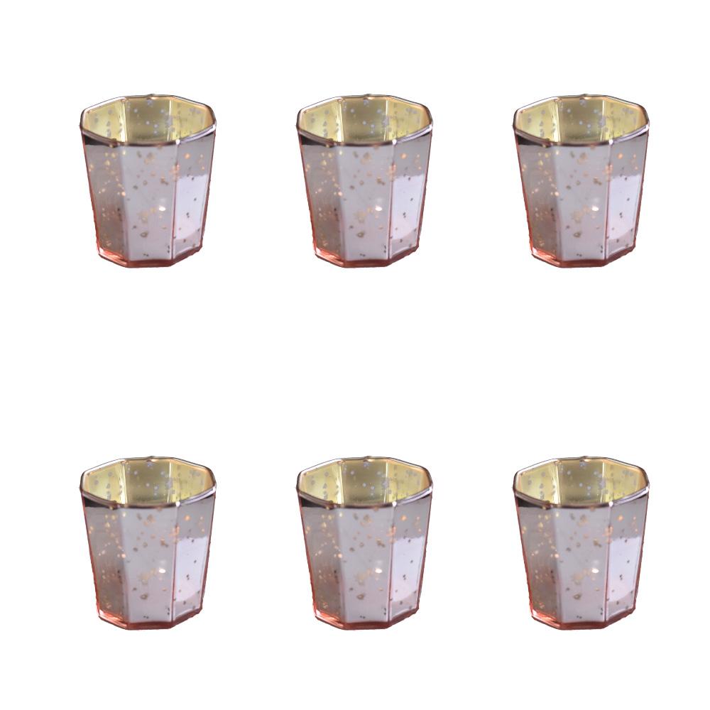 6 Pack | Patricia Mercury Glass Tealight Holders (Rose Gold Pink) For Use with Tea Lights - For Home Decor, Parties and Wedding Decorations - AsianImportStore.com - B2B Wholesale Lighting and Decor