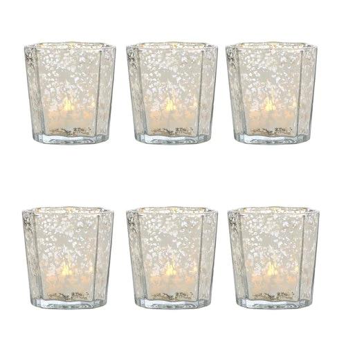 6 Pack | Vintage Mercury Glass Candle Holder (2.75-Inch, Patricia Design, Silver) - AsianImportStore.com - B2B Wholesale Lighting and Decor