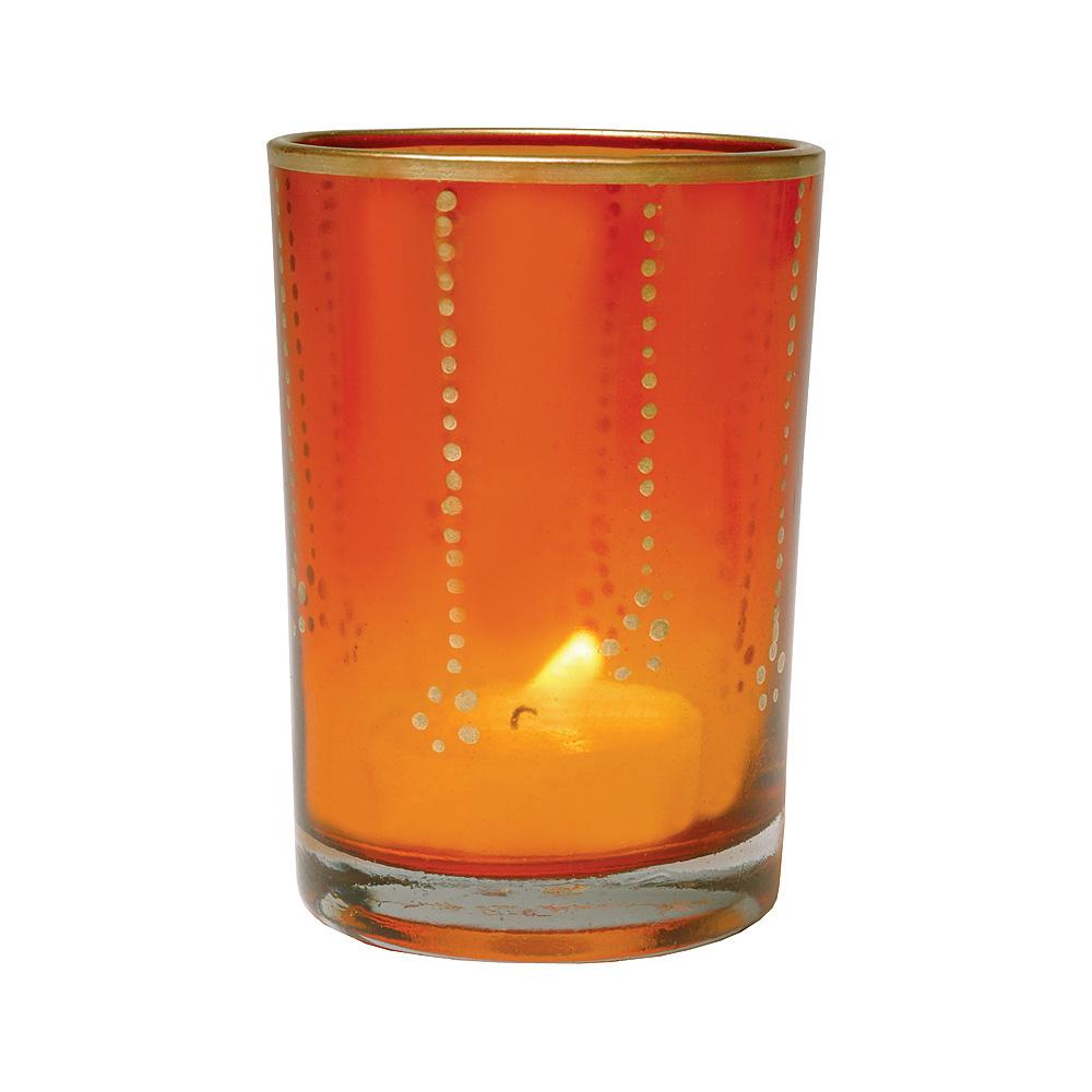 Gilded Glass Candle Holder (3.5-Inch, Justine Design, Orange, Vertical Accents) - Use with Tea Lights - Home Decor, Parties, and Wedding Decorations - AsianImportStore.com - B2B Wholesale Lighting and Decor
