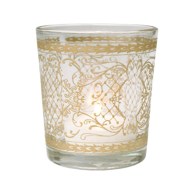 Glass Candle Holder (3.5-Inch, Sarah Design, Clear, Scrolling Gilded Accents) - For Use with Tea Lights - Home Decor, Parties and Wedding Decorations - AsianImportStore.com - B2B Wholesale Lighting and Decor