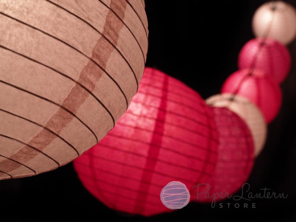  8" Valentine's Day Pink Mix Paper Lantern String Light COMBO Kit (12 FT, EXPANDABLE, White Cord) - AsianImportStore.com - B2B Wholesale Lighting and Decor