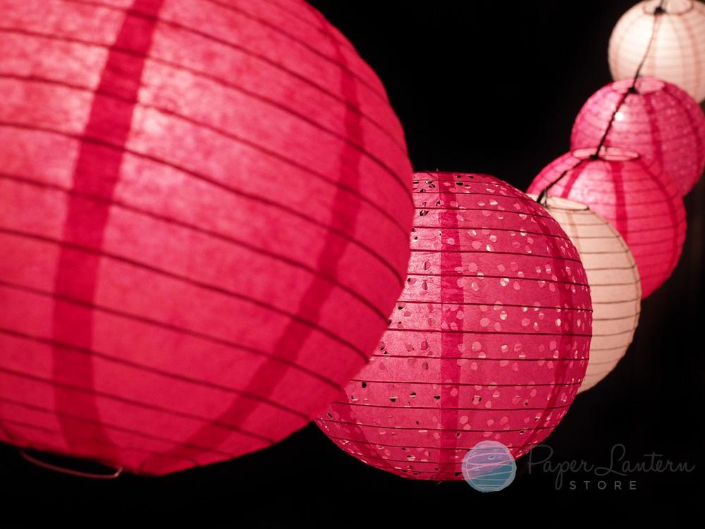  8" Valentine's Day Pink Mix Paper Lantern String Light COMBO Kit (12 FT, EXPANDABLE, White Cord) - AsianImportStore.com - B2B Wholesale Lighting and Decor