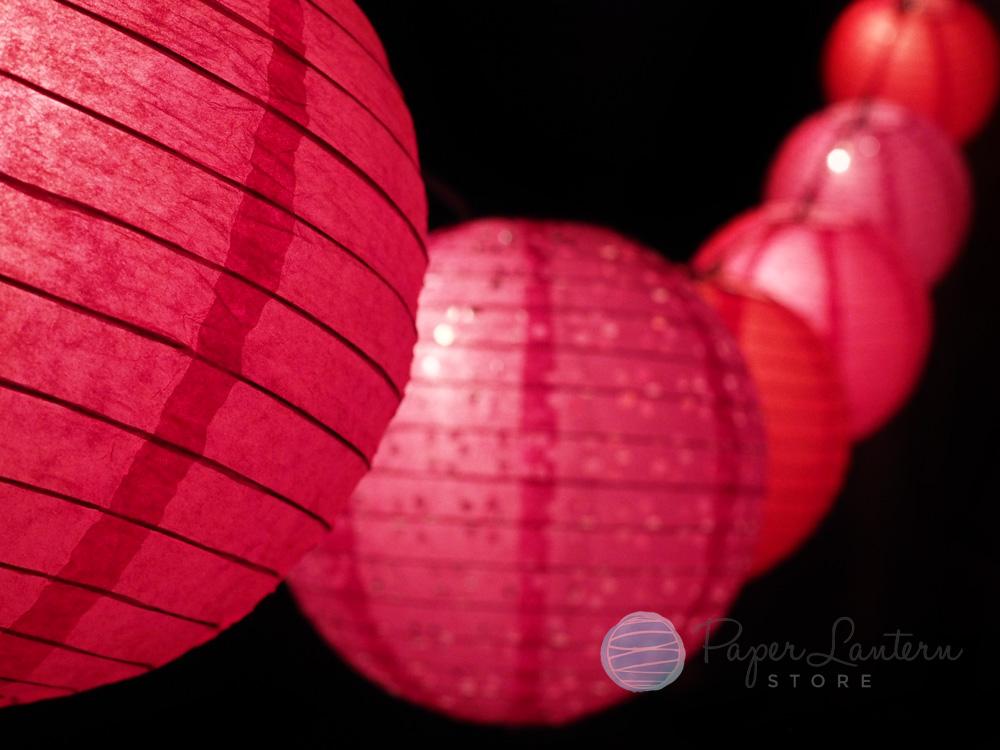 12" Valentine's Day Red and Pink Mix Paper Lantern String Light COMBO Kit (21 FT, EXPANDABLE, White) - AsianImportStore.com - B2B Wholesale Lighting and Decor
