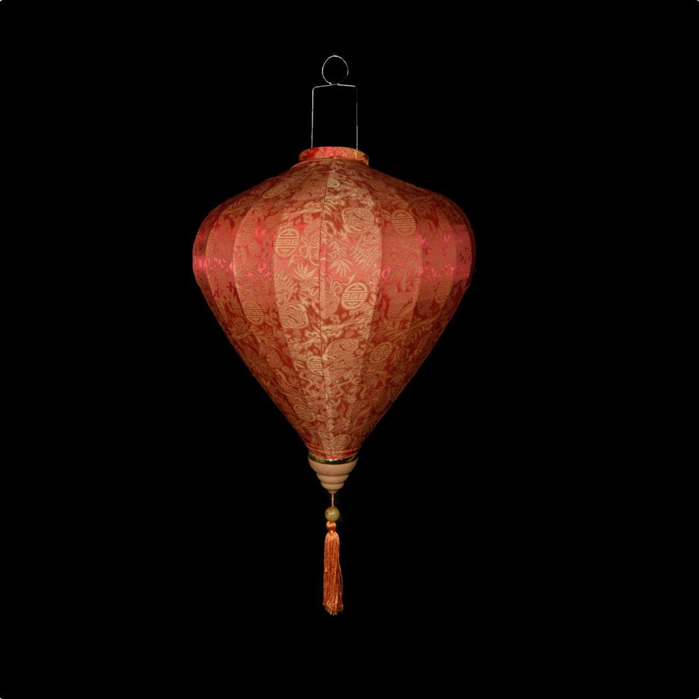 Medium Red / Orange Vietnamese Silk Lantern, Garlic Umbrella Shaped - AsianImportStore.com - B2B Wholesale Lighting and Decor