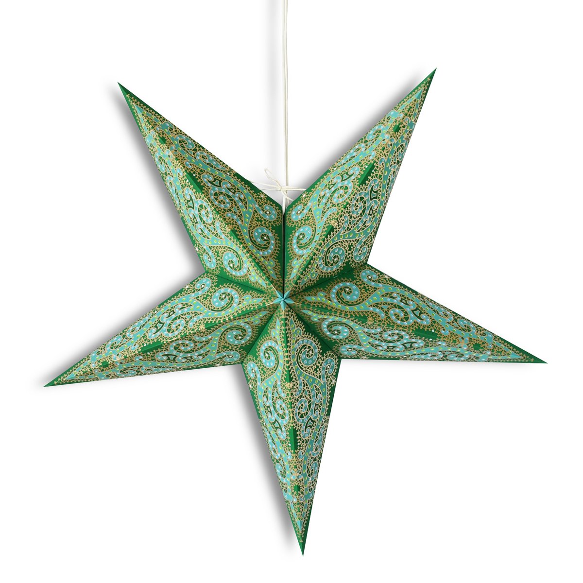 3-PACK + Cord | 24" Green Vines Glitter Paper Star Lantern and Lamp Cord Hanging Decoration - AsianImportStore.com - B2B Wholesale Lighting and Decor