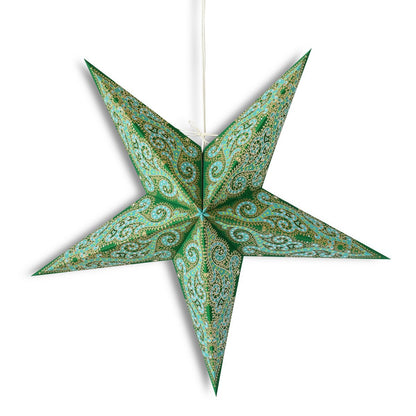 3-PACK + Cord | 24" Green Vines Glitter Paper Star Lantern and Lamp Cord Hanging Decoration - AsianImportStore.com - B2B Wholesale Lighting and Decor