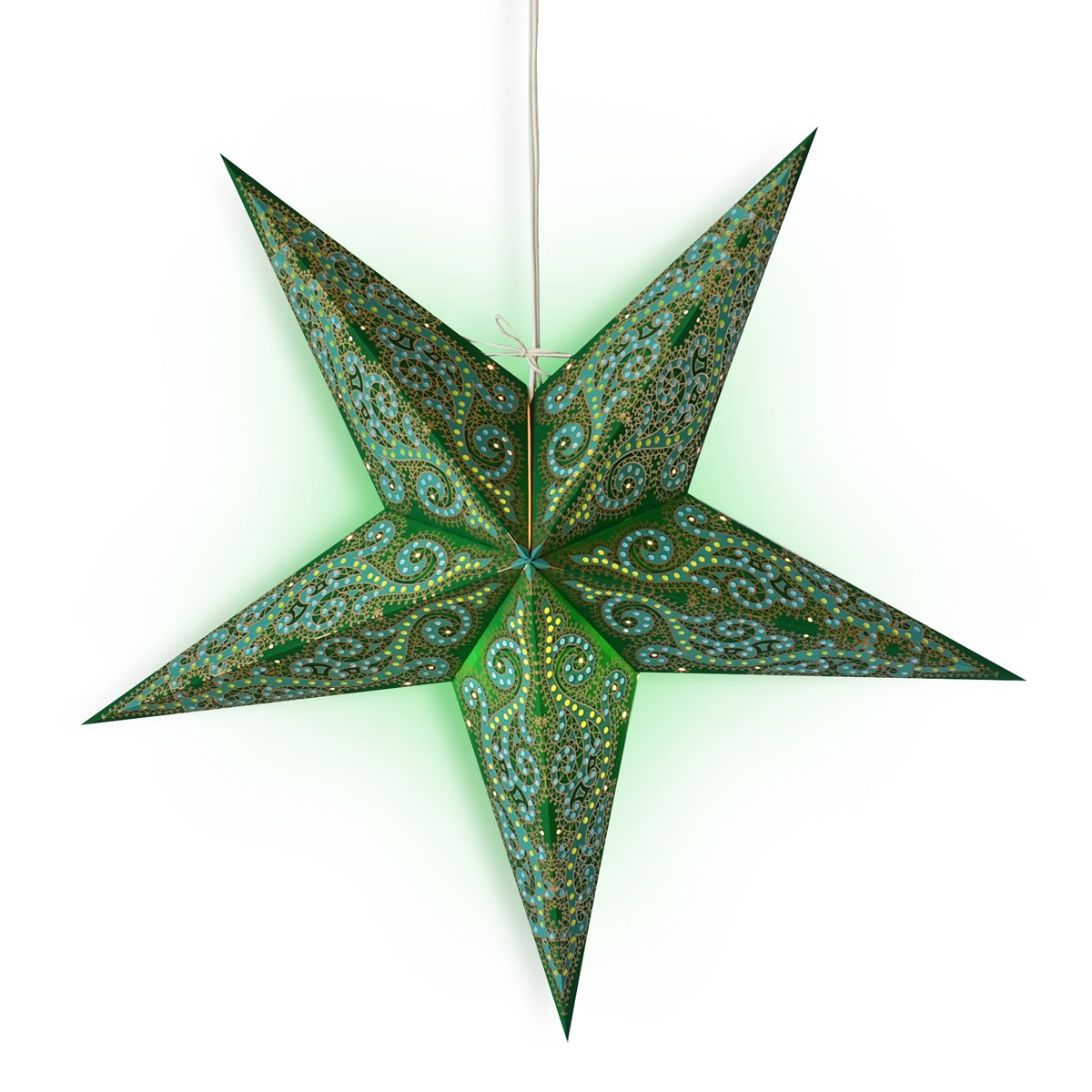 3-PACK + Cord | 24" Green Vines Glitter Paper Star Lantern and Lamp Cord Hanging Decoration - AsianImportStore.com - B2B Wholesale Lighting and Decor