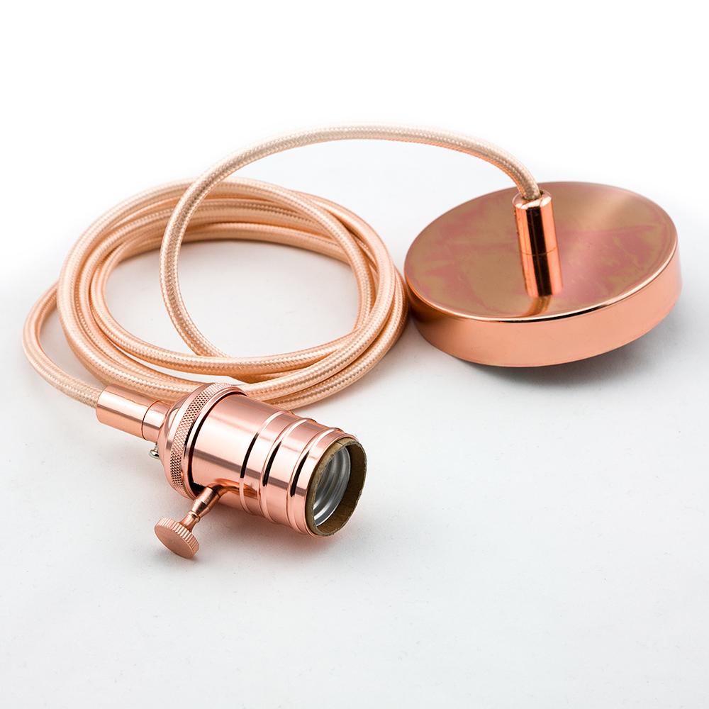  Vintage Rose Gold Hardwire Ceiling Pendant Light Fixture Cord Kit w/ Switch, 6FT Braided Cloth, Polished Finish - AsianImportStore.com - B2B Wholesale Lighting and Decor