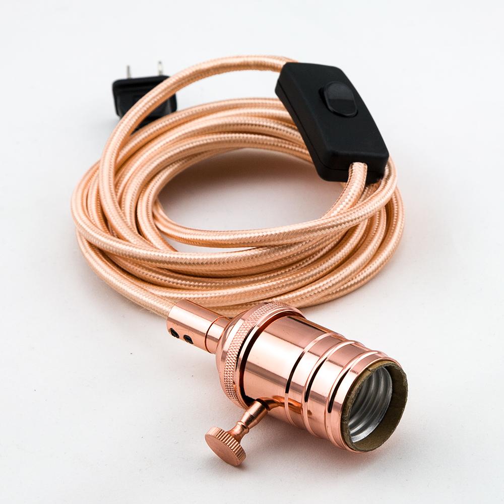 Vintage Rose Gold Pendant Light Lamp Cord w/ Polished Finish, Switch, 11FT Braided Cloth - Electrical Swag Light Kit - AsianImportStore.com - B2B Wholesale Lighting and Decor