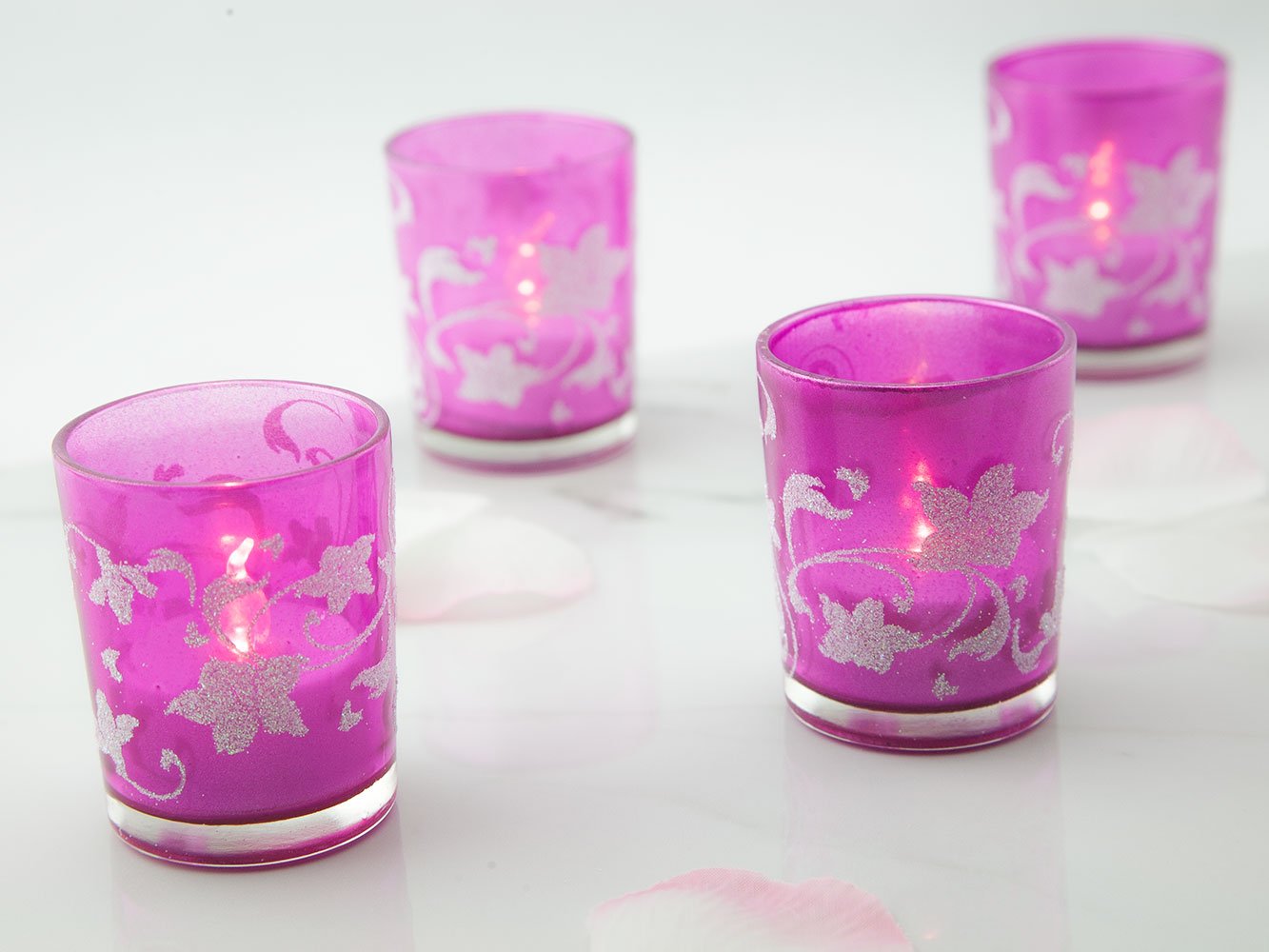  Violet Floral Holiday Votive Tea Light Candle Holders Gift Set (4 PACK) - AsianImportStore.com - B2B Wholesale Lighting and Decor
