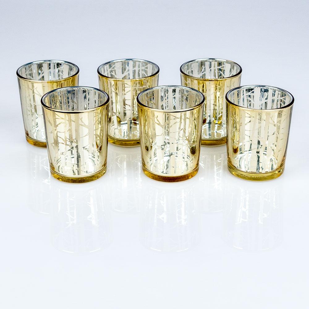  Birch Forest Votive Tea Light Glass Candle Holder - Gold (2.5 Inches) (6 PACK) - AsianImportStore.com - B2B Wholesale Lighting and Decor