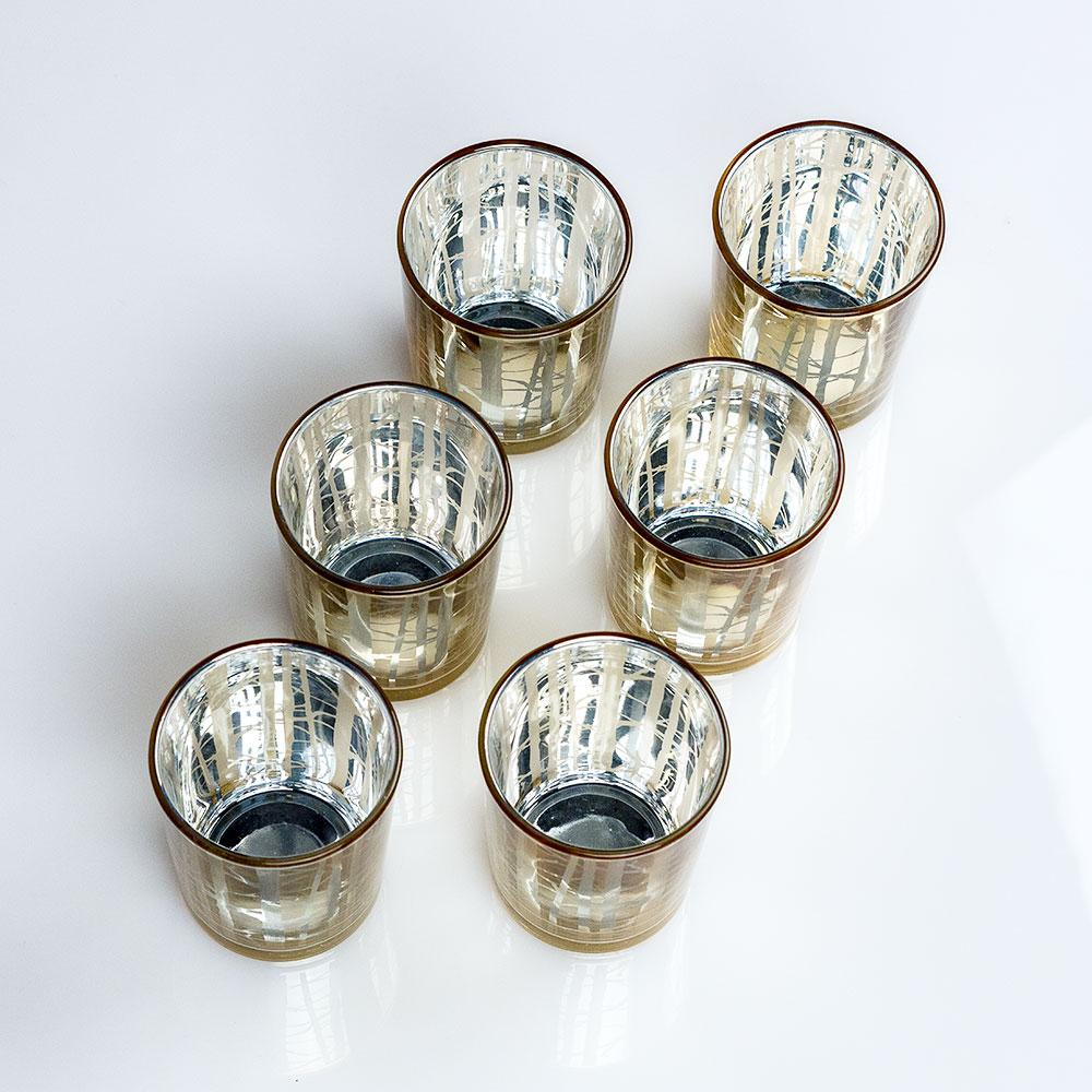 Birch Forest Votive Tea Light Glass Candle Holder - Gold (2.5 Inches) (6 PACK) - AsianImportStore.com - B2B Wholesale Lighting and Decor