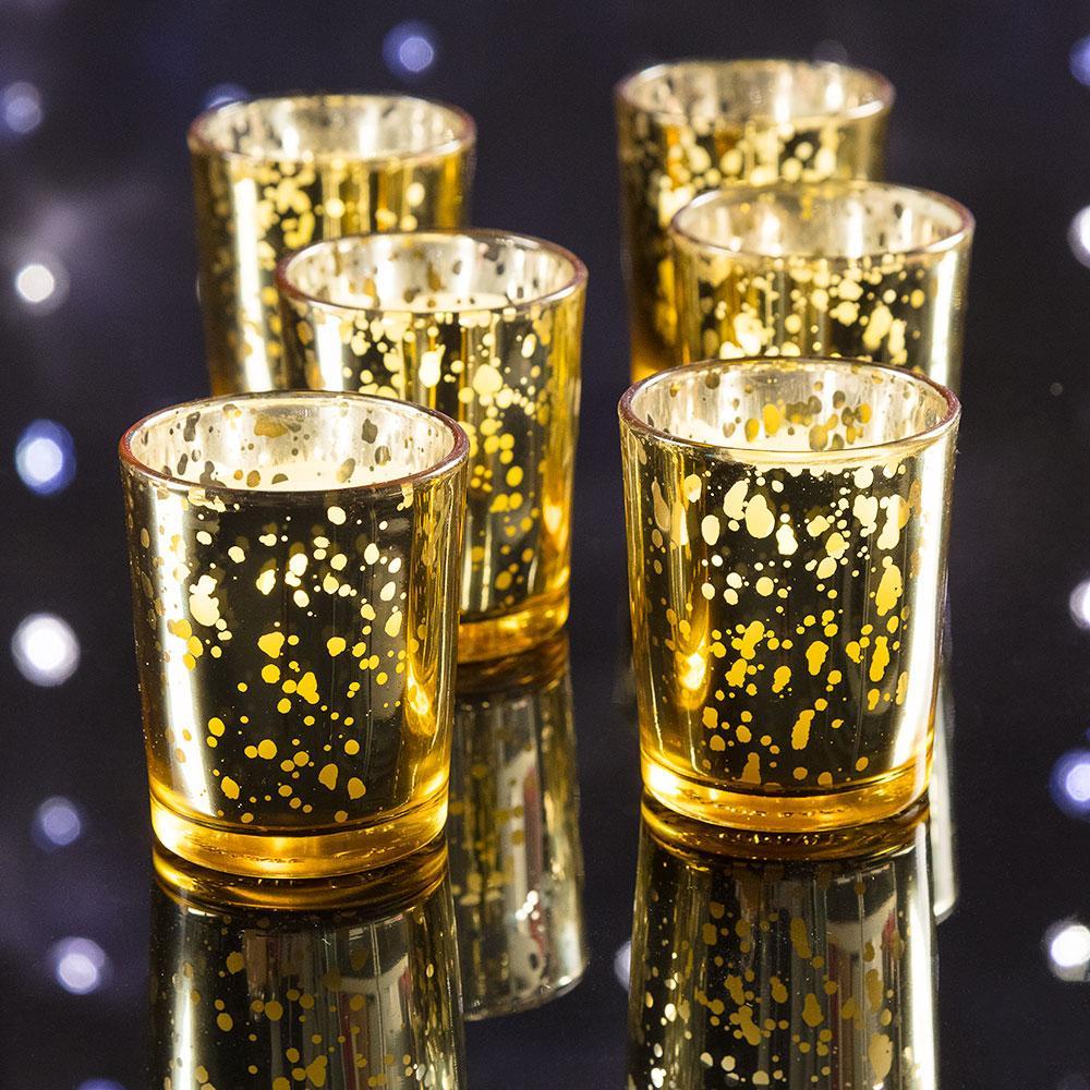Mercury Glass Votive Tea Light Candle Holder - Gold, 2.5 Inches (102 PACK) - AsianImportStore.com - B2B Wholesale Lighting and Décor