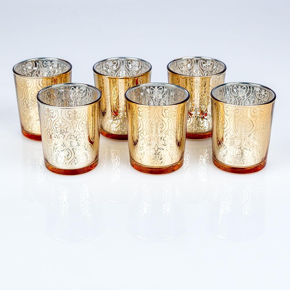 (Discontinued) (102 PACK) Spade Votive Tea Light Glass Candle Holder - Gold (2.5 Inches)