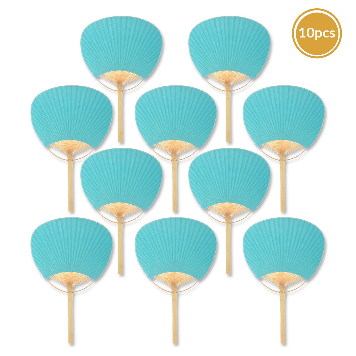 9" Water Blue Paddle Paper Hand Fans for Weddings (10 Pack) - AsianImportStore.com - B2B Wholesale Lighting and Decor