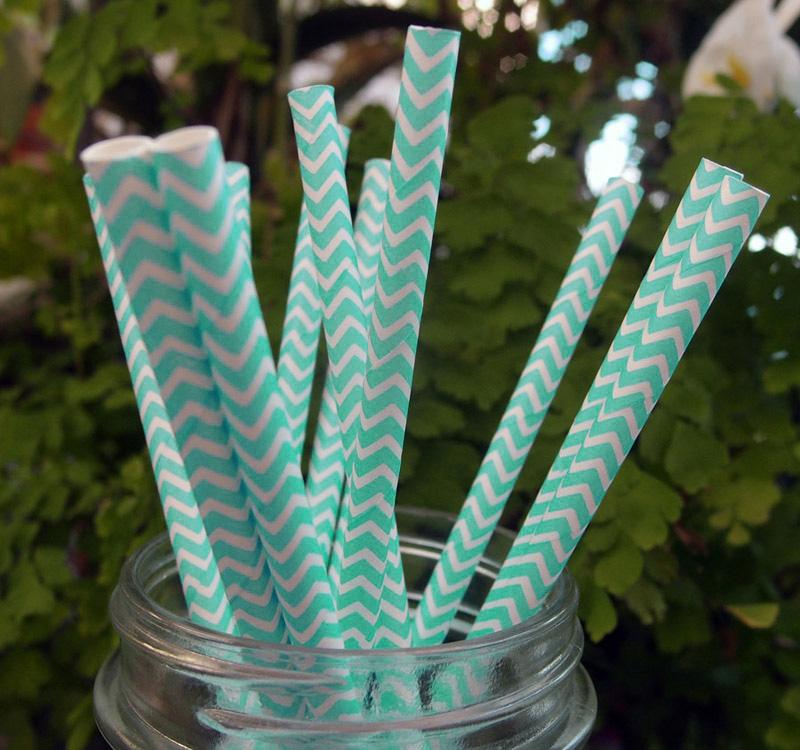  Water Blue Chevron Patterned Party Paper Straws (12 PACK) - AsianImportStore.com - B2B Wholesale Lighting and Decor