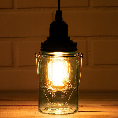 Water Blue Glass Mason Jar Pendant Light Kit, Regular Mouth, Black Cord, 15FT - AsianImportStore.com - B2B Wholesale Lighting and Decor