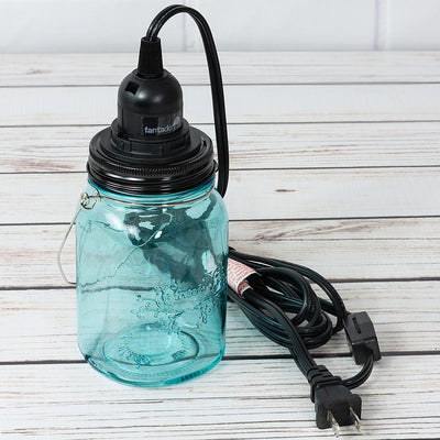 Water Blue Glass Mason Jar Pendant Light Kit, Regular Mouth, Black Cord, 15FT - AsianImportStore.com - B2B Wholesale Lighting and Decor