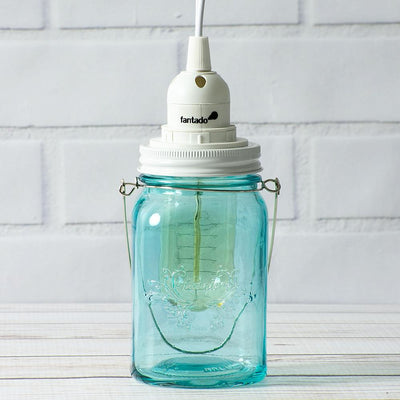 Water Blue Glass Mason Jar Pendant Light Kit, Regular Mouth, White Cord, 15FT - AsianImportStore.com - B2B Wholesale Lighting & Decor since 2002