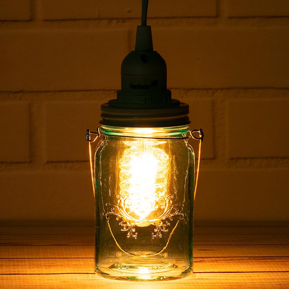Water Blue Glass Mason Jar Pendant Light Kit, Regular Mouth, White Cord, 15FT - AsianImportStore.com - B2B Wholesale Lighting & Decor since 2002