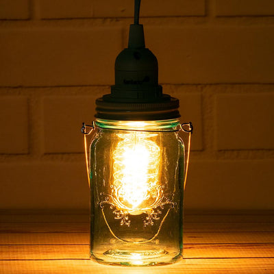 Water Blue Glass Mason Jar Pendant Light Kit, Regular Mouth, White Cord, 15FT - AsianImportStore.com - B2B Wholesale Lighting & Decor since 2002