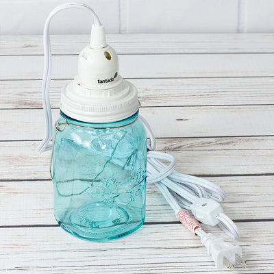 Water Blue Glass Mason Jar Pendant Light Kit, Regular Mouth, White Cord, 15FT - AsianImportStore.com - B2B Wholesale Lighting & Decor since 2002