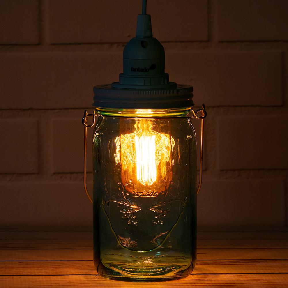 Fantado Water Blue Glass Mason Jar Pendant Light Kit, Wide Mouth, White Cord, 15FT - AsianImportStore.com - B2B Wholesale Lighting and Decor