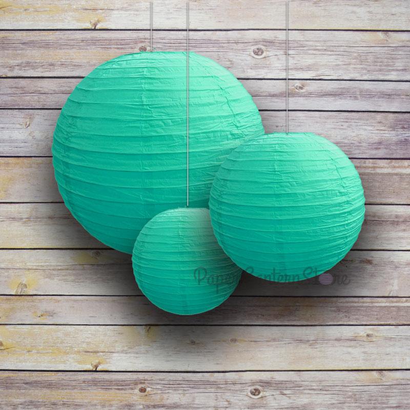 8/12/16" Water Blue Round Paper Lanterns, Even Ribbing (3-Pack Cluster) - AsianImportStore.com - B2B Wholesale Lighting and Decor