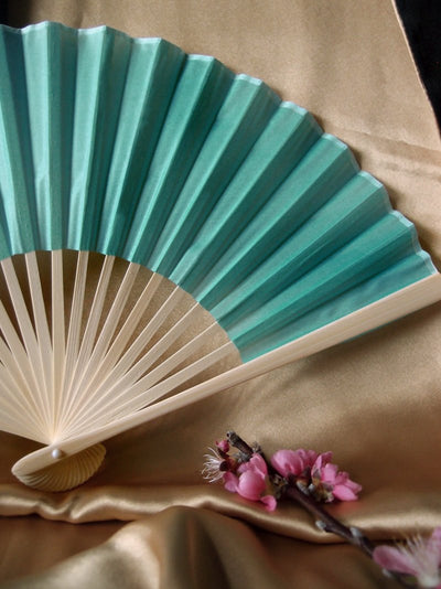 9" Water Blue Silk Hand Fans for Weddings (10 Pack) - AsianImportStore.com - B2B Wholesale Lighting and Decor