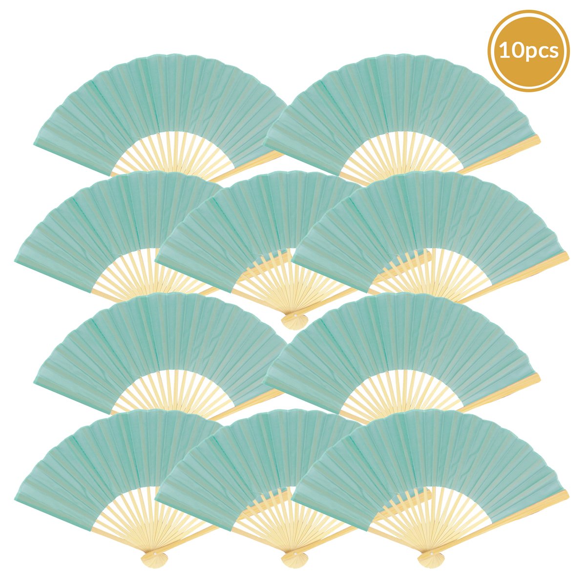 9" Water Blue Silk Hand Fans for Weddings (10 Pack) - AsianImportStore.com - B2B Wholesale Lighting and Decor