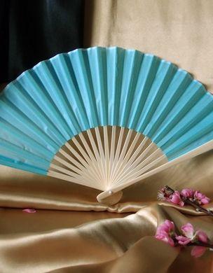 BULK PACK (50) 9" Water Blue Silk Hand Fans for Weddings - AsianImportStore.com - B2B Wholesale Lighting and Decor