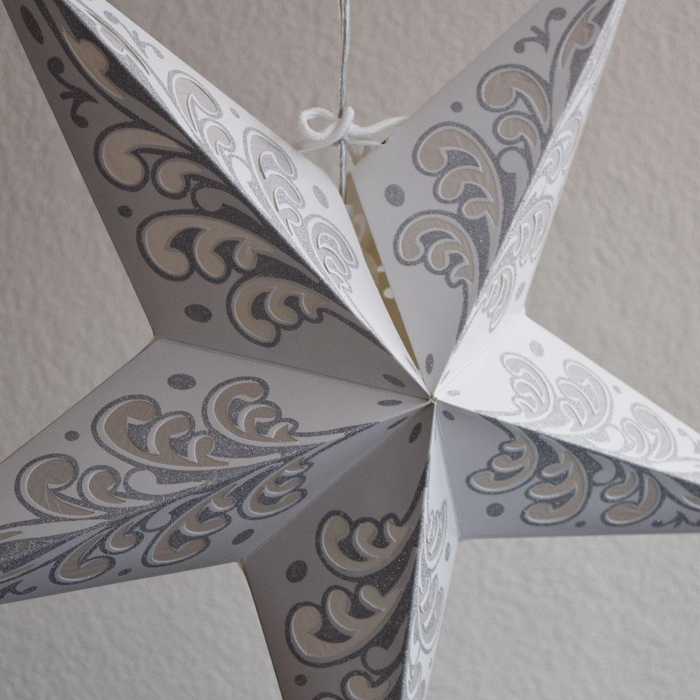 24" Silver Wave Glitter Paper Star Lantern, Hanging - AsianImportStore.com - B2B Wholesale Lighting and Decor