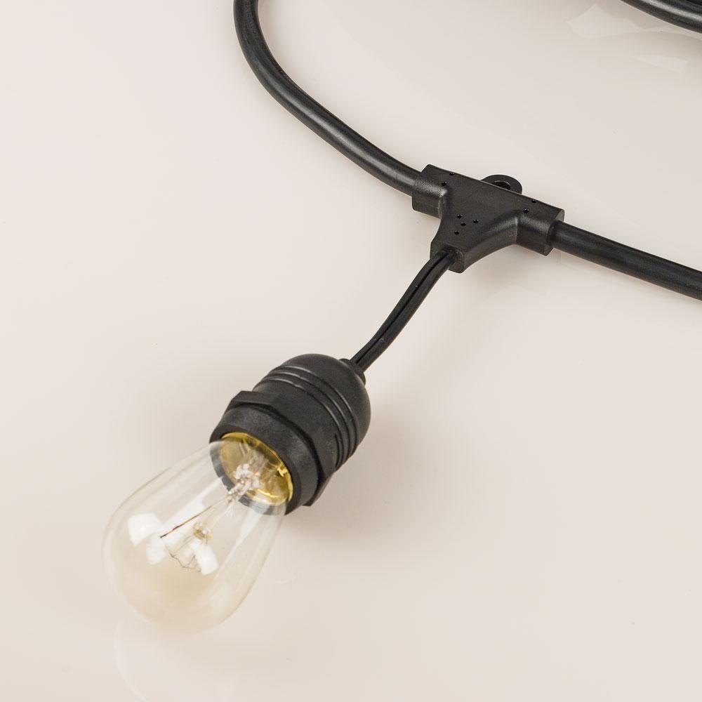  15 Suspended Socket Outdoor Commercial Weatherproof SJTW String Light Set, S14 Bulbs, 48FT Black Cord w/ E26, 14AWG - AsianImportStore.com - B2B Wholesale Lighting and Decor