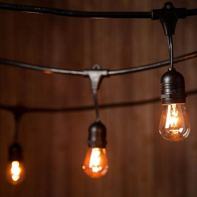 15 Suspended Socket Outdoor Commercial Weatherproof SJTW String Light Set, S14 Bulbs, 48FT Black Cord w/ E26, 14AWG - AsianImportStore.com - B2B Wholesale Lighting and Decor
