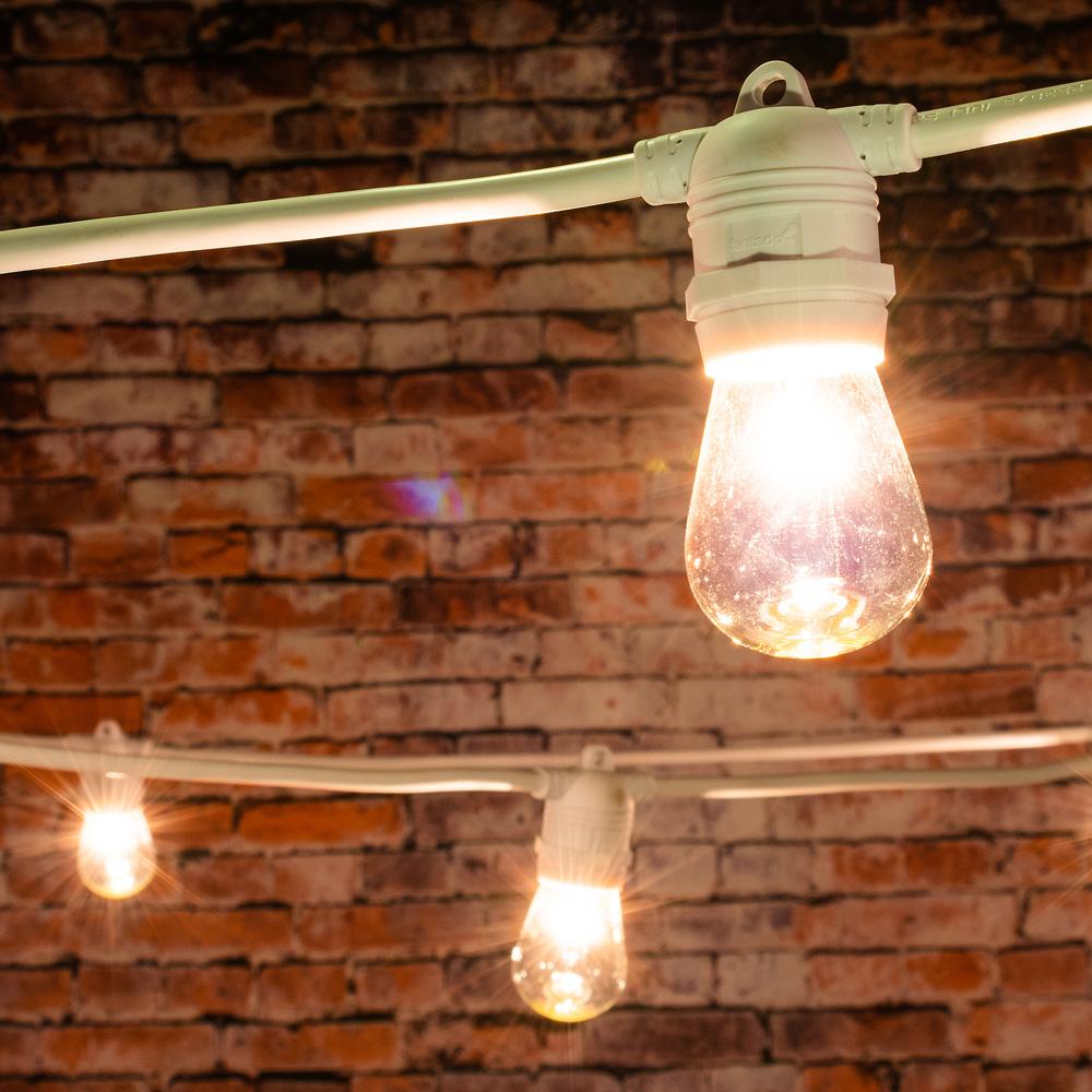 24 Socket Outdoor Commercial String Light Set, S14 Bulbs, 54 FT White Cord w/ E26 Medium Base, Weatherproof