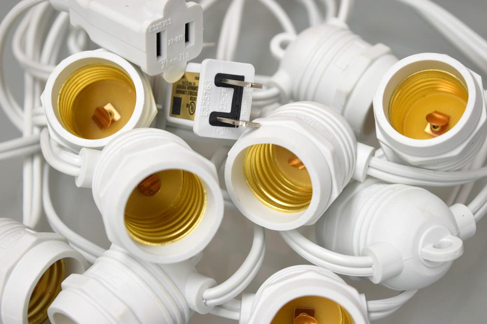 24 Socket Outdoor Commercial String Light Set, S14 Bulbs, 54 FT White Cord w/ E26 Medium Base, Weatherproof