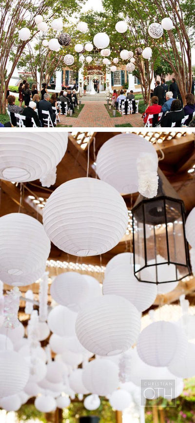 BULK PACK (25) 12" White Round Paper Lanterns, Even Ribbing, Hanging Decoration - AsianImportStore.com - B2B Wholesale Lighting and Decor