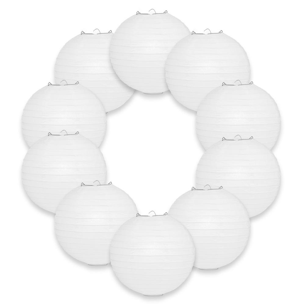 BULK PACK (10) 24" White Round Paper Lanterns, Even Ribbing, Hanging Decoration - AsianImportStore.com - B2B Wholesale Lighting and Decor