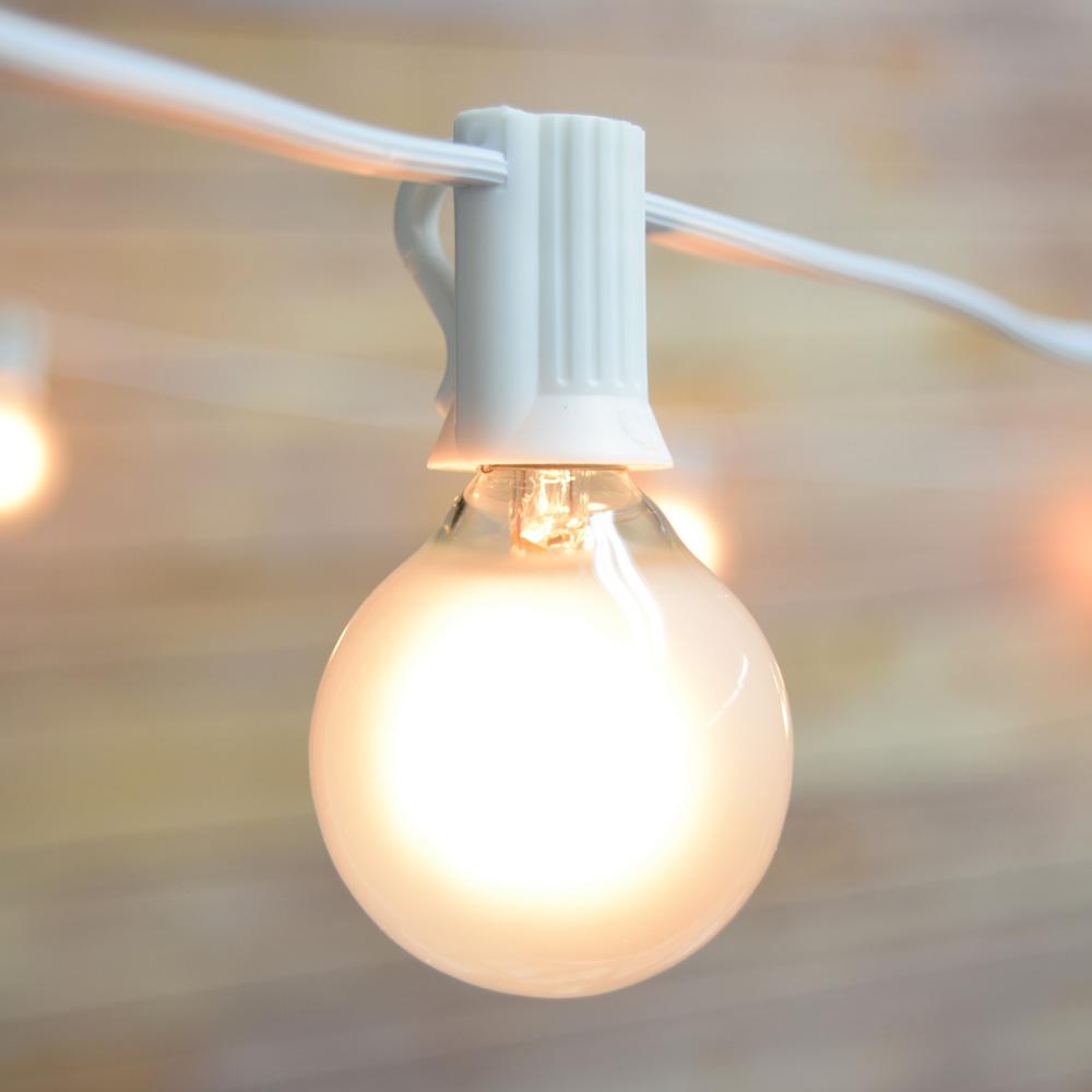  25 Socket Outdoor Patio String Light Set, G40 Frosted Globe Bulbs, 28 FT White Cord w/ E12 C7 Base - AsianImportStore.com - B2B Wholesale Lighting and Decor