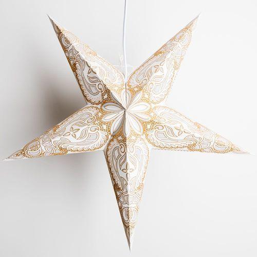 3-PACK + Cord | Gold Alaskan Glitter 24" Illuminated Paper Star Lanterns and Lamp Cord Hanging Decorations - AsianImportStore.com - B2B Wholesale Lighting and Decor
