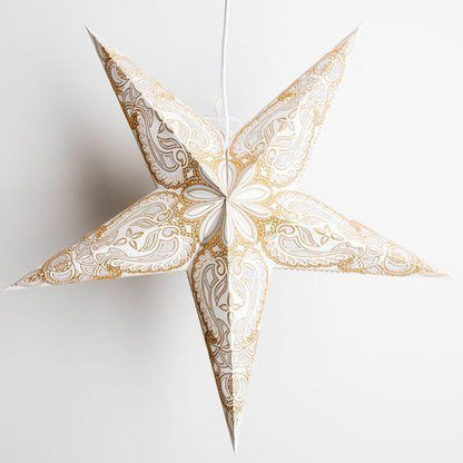 3-PACK + Cord | Gold Alaskan Glitter 24" Illuminated Paper Star Lanterns and Lamp Cord Hanging Decorations - AsianImportStore.com - B2B Wholesale Lighting and Decor