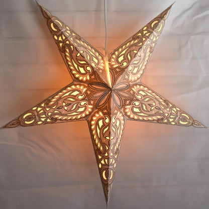 3-PACK + Cord | Gold Alaskan Glitter 24" Illuminated Paper Star Lanterns and Lamp Cord Hanging Decorations - AsianImportStore.com - B2B Wholesale Lighting and Decor