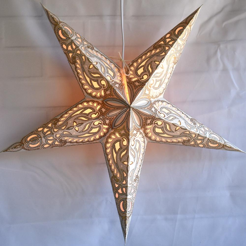 3-PACK + Cord | Gold Alaskan Glitter 24" Illuminated Paper Star Lanterns and Lamp Cord Hanging Decorations - AsianImportStore.com - B2B Wholesale Lighting and Decor